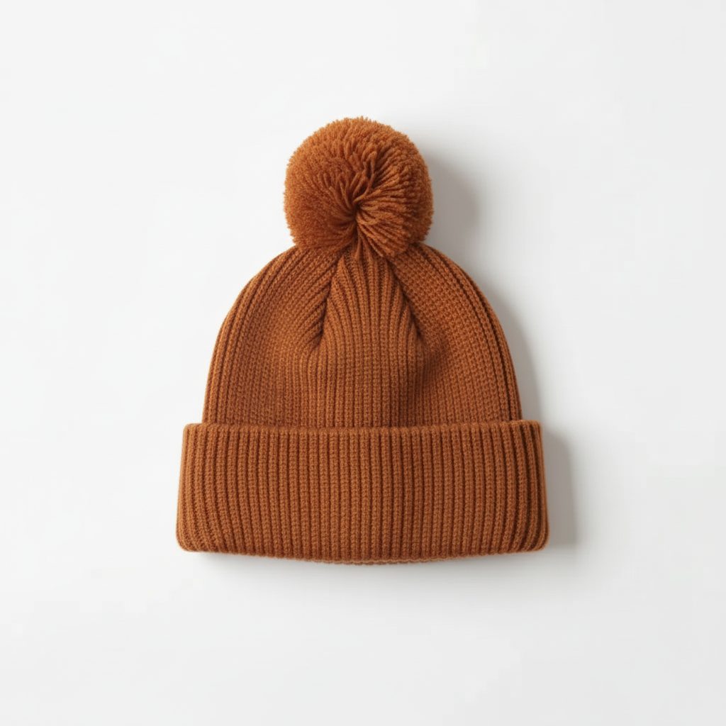 Ribbed Wool Beanie with Pompon