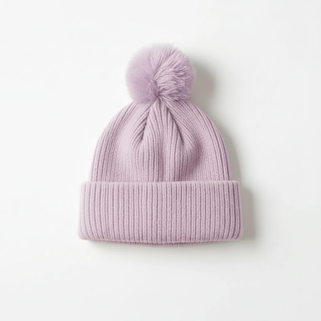 Ribbed Wool Beanie with Pompon
